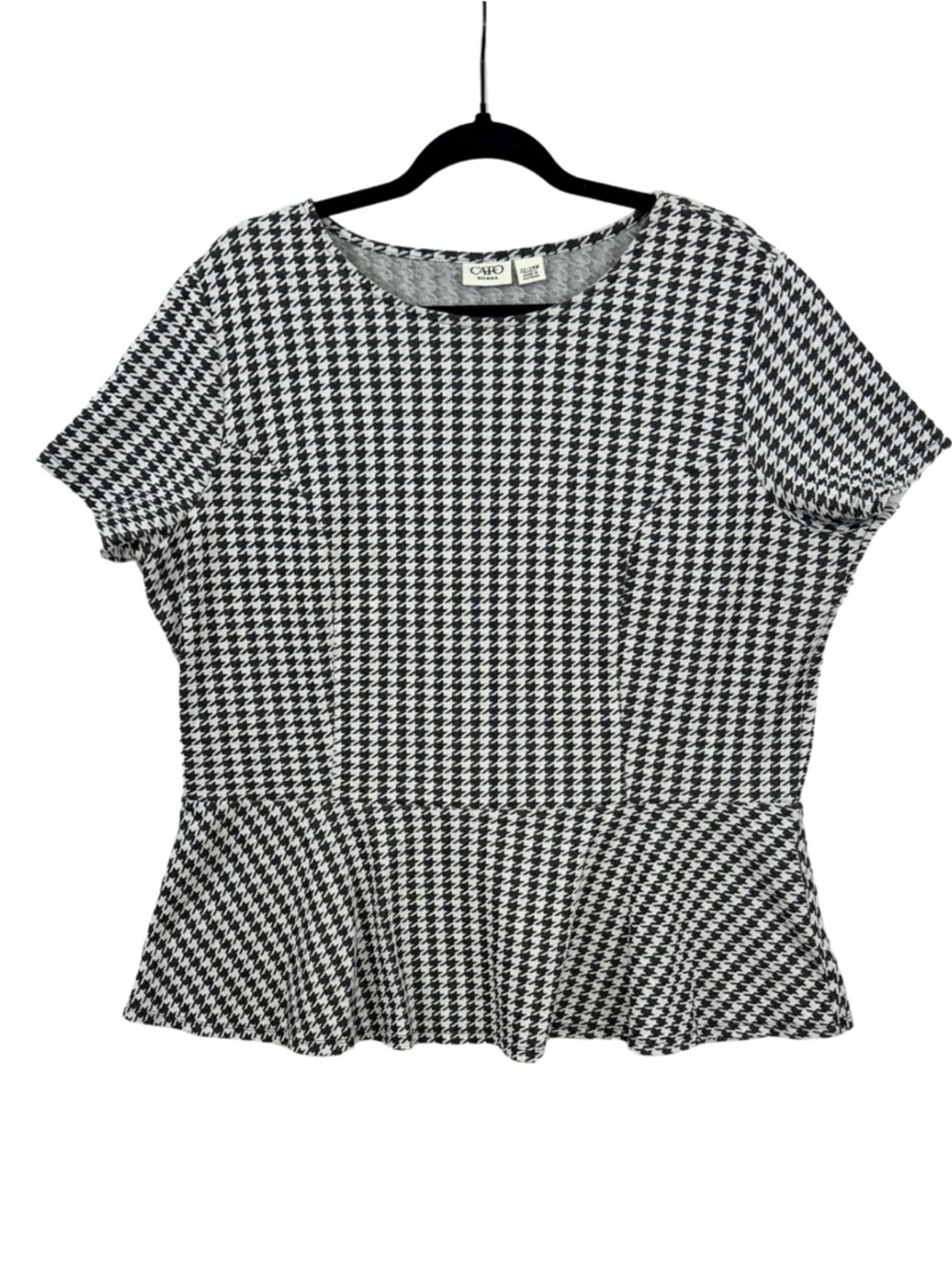Cato Black White Houndstooth Peplum Top Plus Size 22/24W Chic Classic